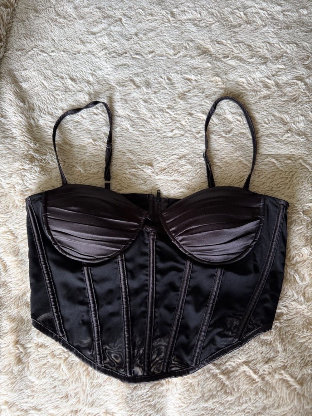 Black Satin Bustier Corset Top - Women's Intimates